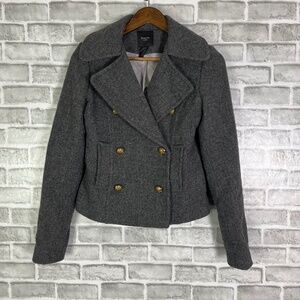 Smythe Double Breasted Wool Blend Charcoal Gray Gold Button Blazer Jacket Sz 4